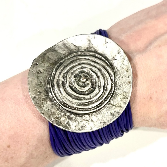 Vintage Spiral Pendant Multi Cord Bracelet, Purple & Silver, Statement Bracelet - Picture 7 of 11